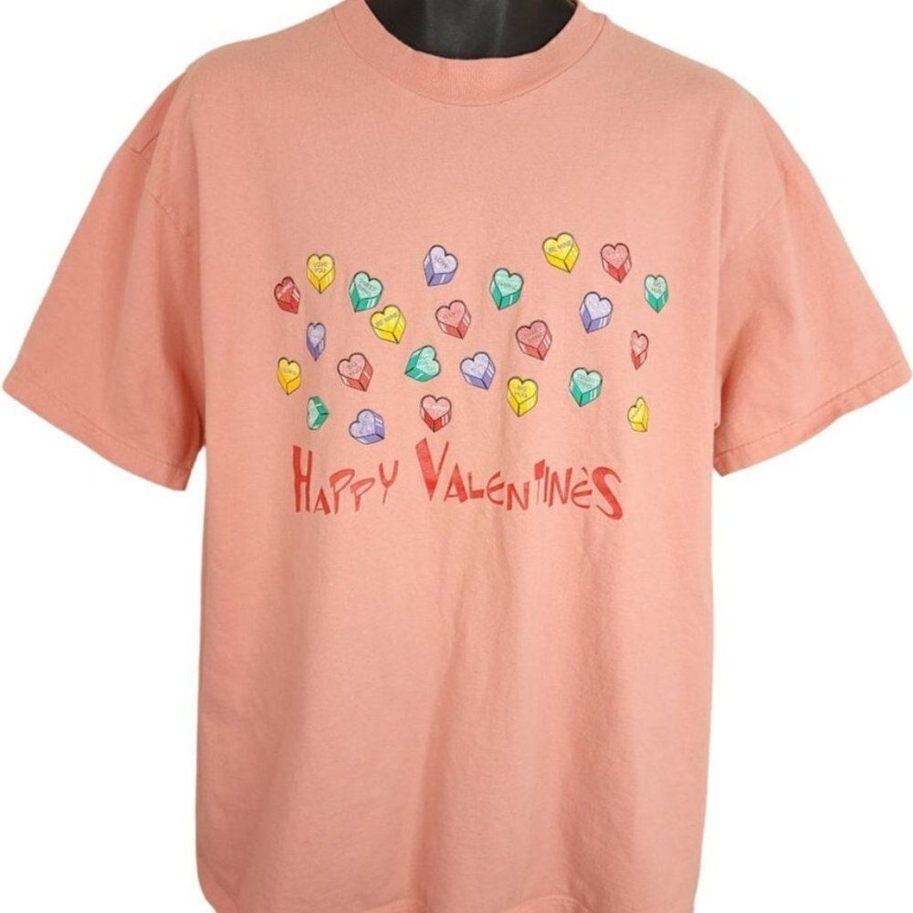 Happy Valentines T Shirt Vintage 90s Conversation Hearts Sweethearts Candy Mens